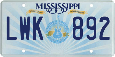 MS license plate LWK892