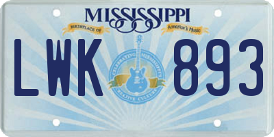 MS license plate LWK893