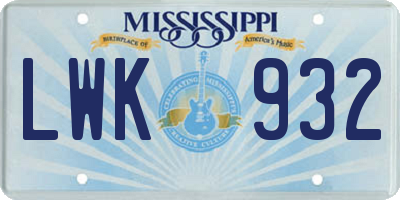 MS license plate LWK932