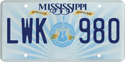 MS license plate LWK980