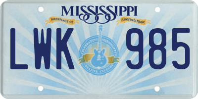 MS license plate LWK985