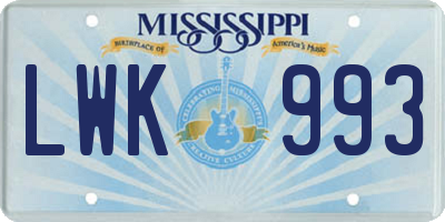 MS license plate LWK993