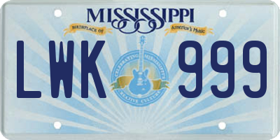MS license plate LWK999