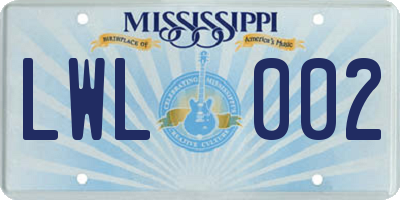 MS license plate LWL002