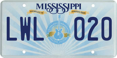 MS license plate LWL020