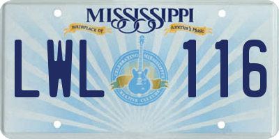 MS license plate LWL116