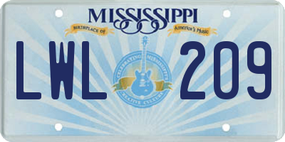 MS license plate LWL209