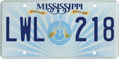 MS license plate LWL218