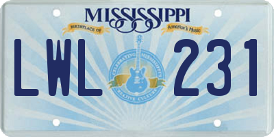 MS license plate LWL231