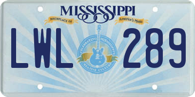 MS license plate LWL289