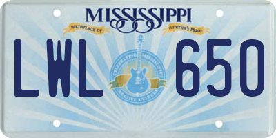 MS license plate LWL650