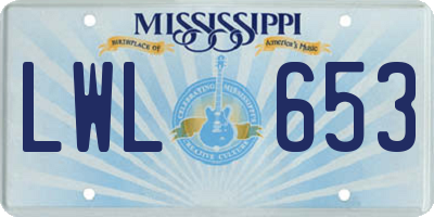 MS license plate LWL653
