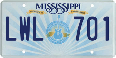 MS license plate LWL701