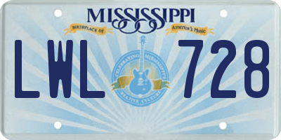 MS license plate LWL728