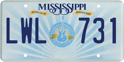 MS license plate LWL731