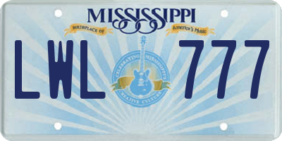 MS license plate LWL777