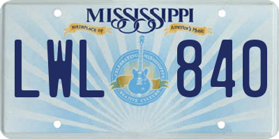 MS license plate LWL840