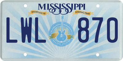 MS license plate LWL870