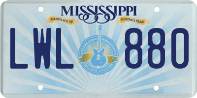 MS license plate LWL880