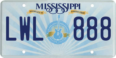 MS license plate LWL888