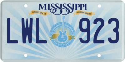 MS license plate LWL923