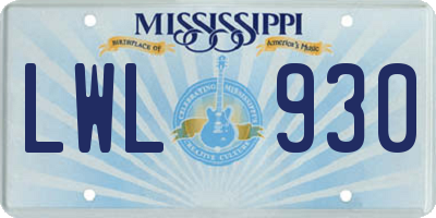 MS license plate LWL930
