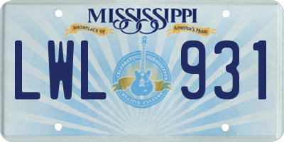 MS license plate LWL931