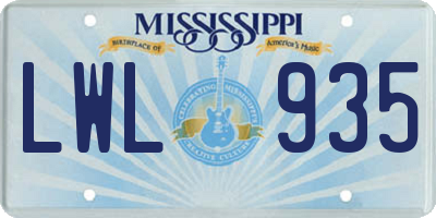 MS license plate LWL935