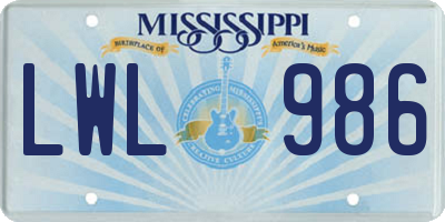 MS license plate LWL986