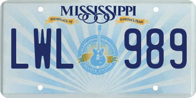 MS license plate LWL989