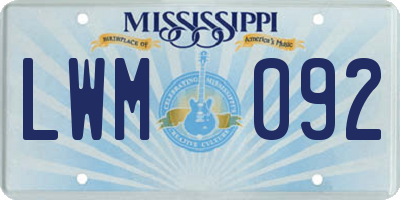 MS license plate LWM092