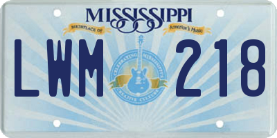 MS license plate LWM218