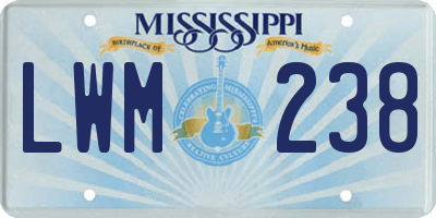 MS license plate LWM238
