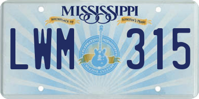 MS license plate LWM315