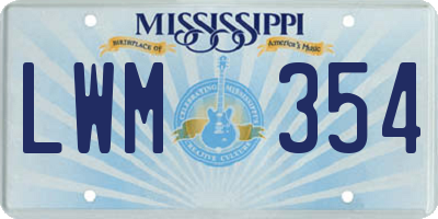 MS license plate LWM354