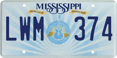 MS license plate LWM374