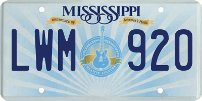 MS license plate LWM920