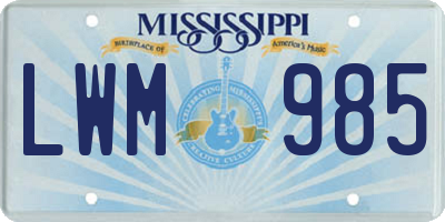 MS license plate LWM985