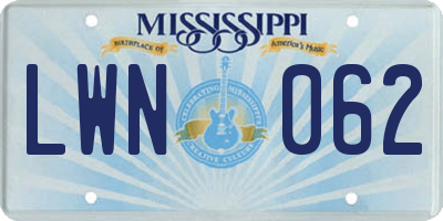 MS license plate LWN062