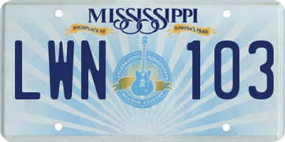 MS license plate LWN103