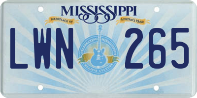 MS license plate LWN265