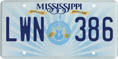 MS license plate LWN386