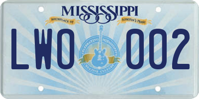 MS license plate LWO002