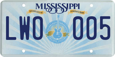 MS license plate LWO005