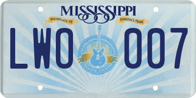 MS license plate LWO007
