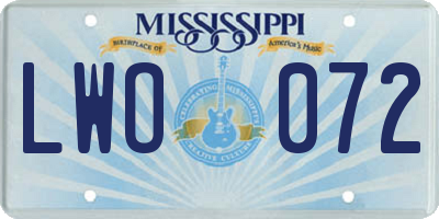 MS license plate LWO072