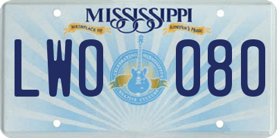 MS license plate LWO080