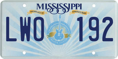 MS license plate LWO192