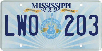 MS license plate LWO203