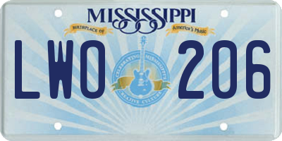 MS license plate LWO206